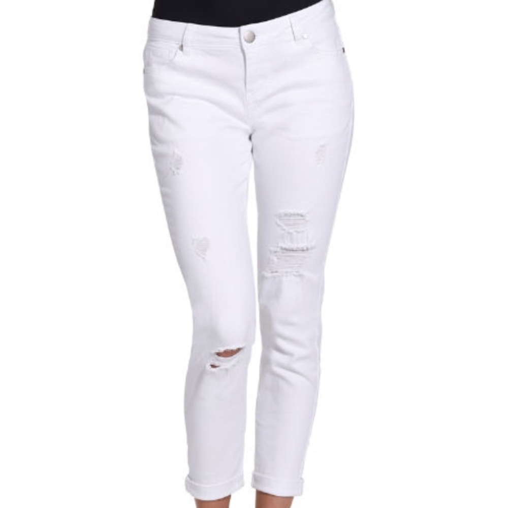 NEW Distressed white low rise jeans
